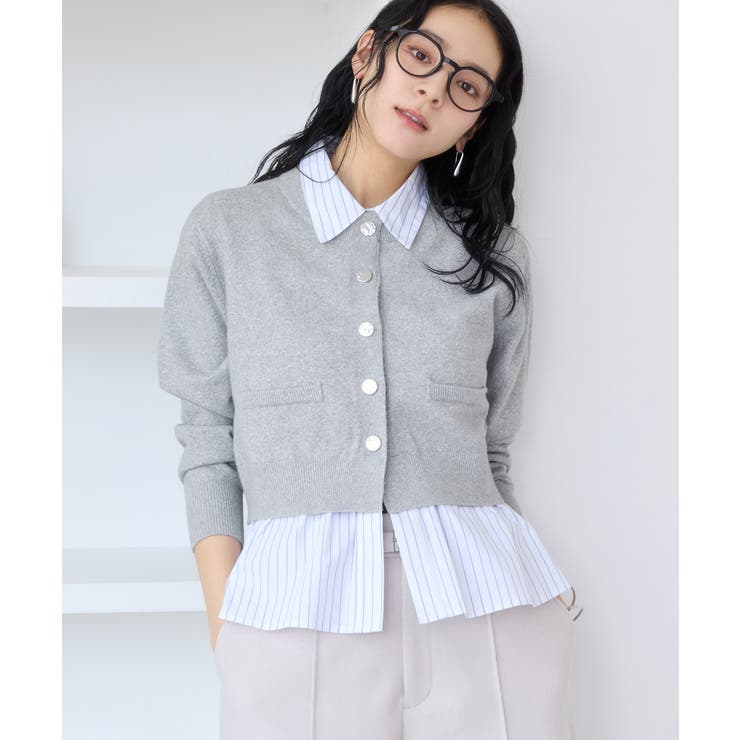 シャツレイヤード風メタルボタンカーディガン | VIS  | 詳細画像23 