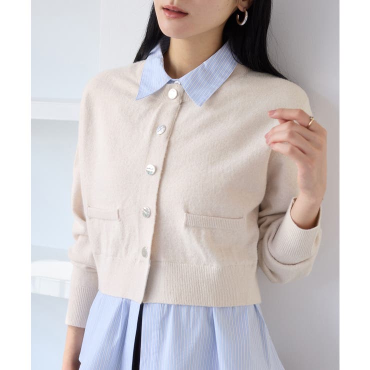 シャツレイヤード風メタルボタンカーディガン | VIS  | 詳細画像27 