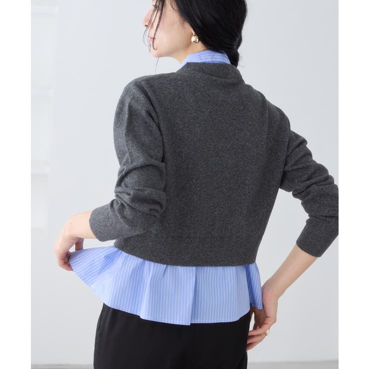 シャツレイヤード風メタルボタンカーディガン | VIS  | 詳細画像31 