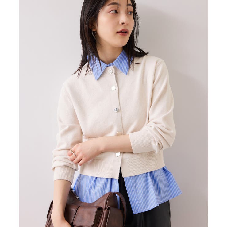 シャツレイヤード風メタルボタンカーディガン | VIS  | 詳細画像7 