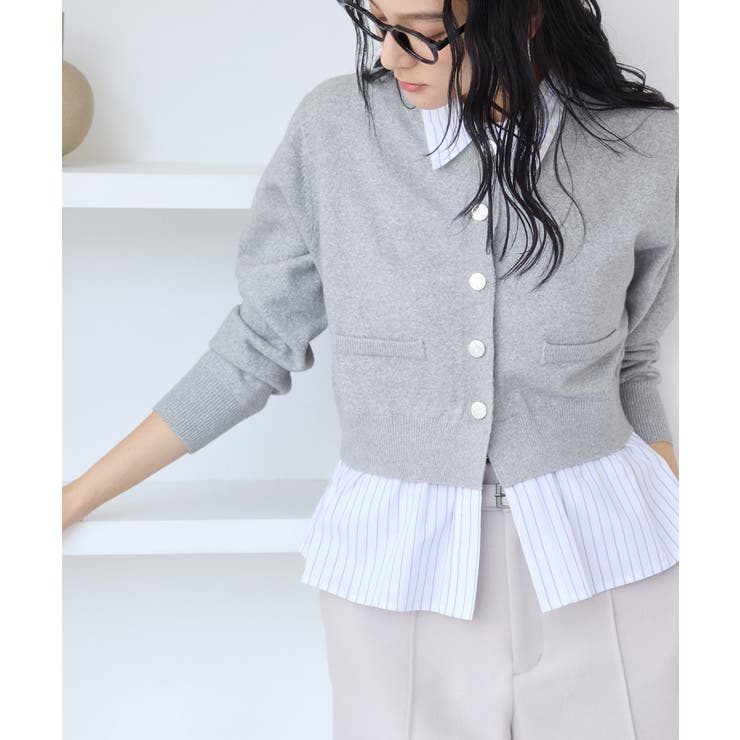 ライトグレー(08) | シャツレイヤード風メタルボタンカーディガン | VIS 