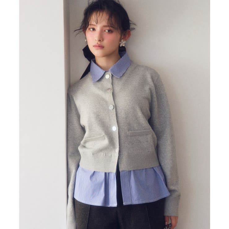 グレーサブ(09) | シャツレイヤード風メタルボタンカーディガン | VIS 