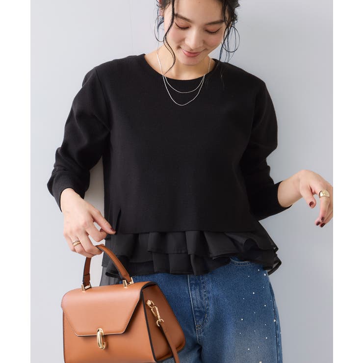 ブラック(01) | ペプラムオーガンジードッキングニットプルオーバー | VIS 