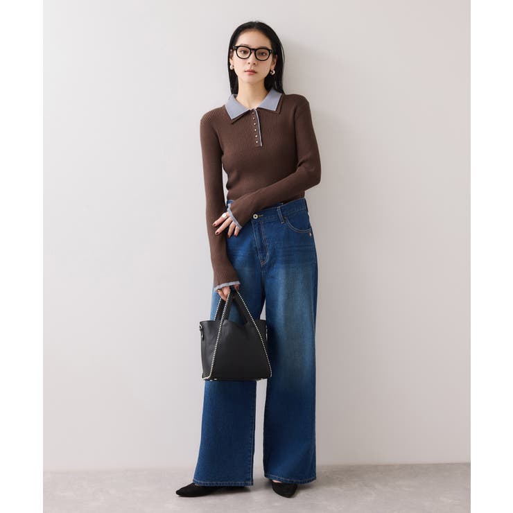 ダブルカラーポロニットトップス | VIS  | 詳細画像2 