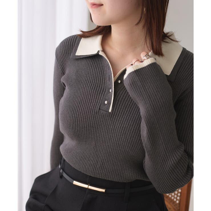 ダブルカラーポロニットトップス | VIS  | 詳細画像25 