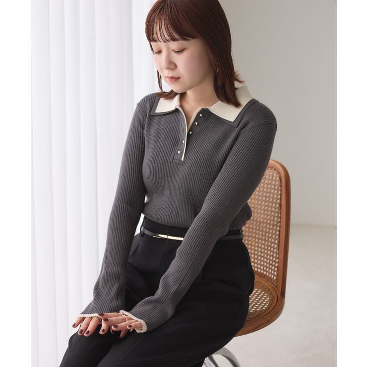 ダブルカラーポロニットトップス | VIS  | 詳細画像26 