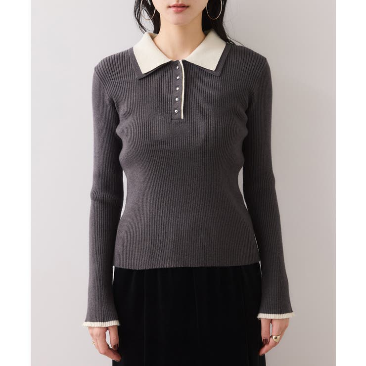 ダブルカラーポロニットトップス[品番：VISW0051237]｜VIS （ビス ）の