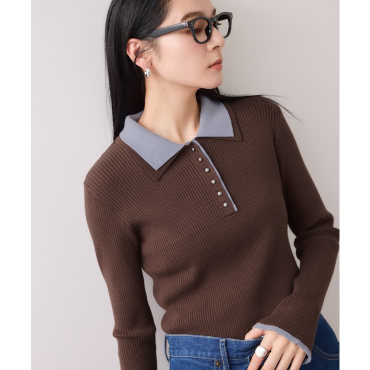 ダブルカラーポロニットトップス | VIS  | 詳細画像4 