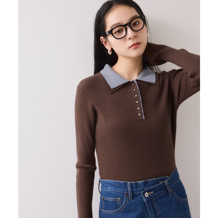 ダブルカラーポロニットトップス | VIS  | 詳細画像5 