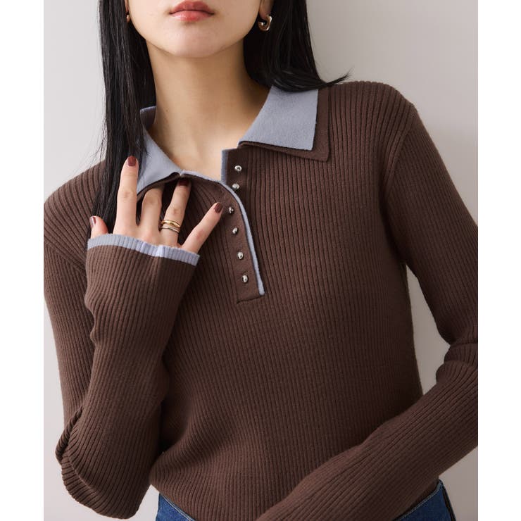 ダブルカラーポロニットトップス | VIS  | 詳細画像6 