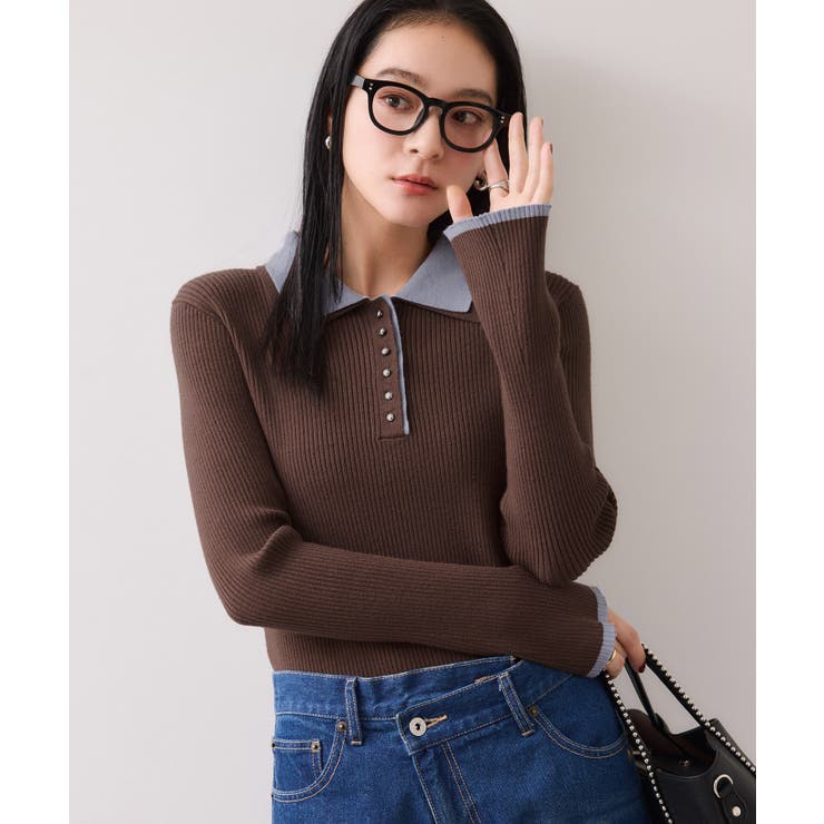 ブラウン系(22) | ダブルカラーポロニットトップス | VIS 