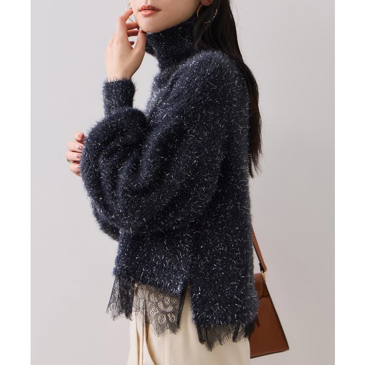 ラメフェザー裾レースハイネックニット | VIS  | 詳細画像10 