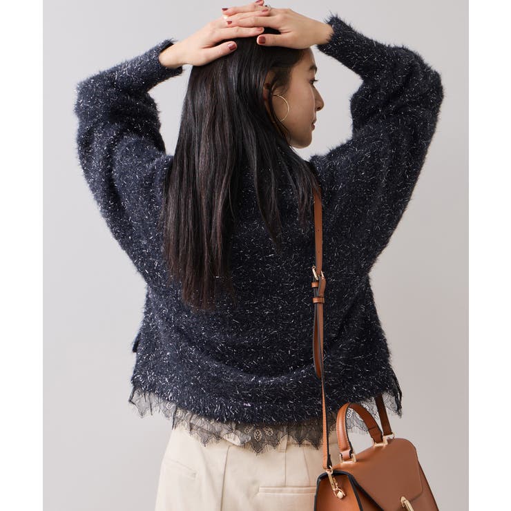 ラメフェザー裾レースハイネックニット | VIS  | 詳細画像12 