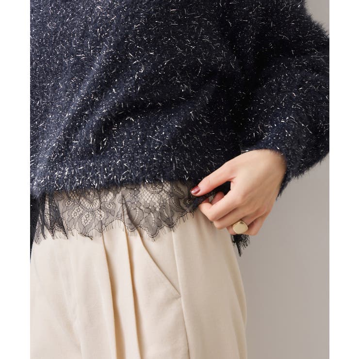 ラメフェザー裾レースハイネックニット | VIS  | 詳細画像14 