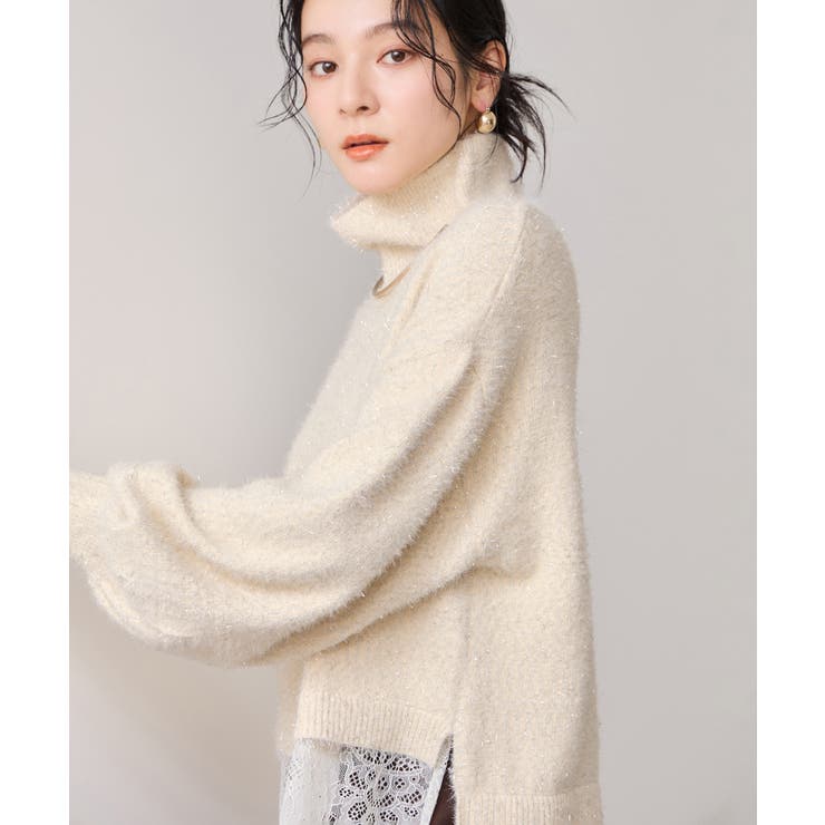 ラメフェザー裾レースハイネックニット | VIS  | 詳細画像17 