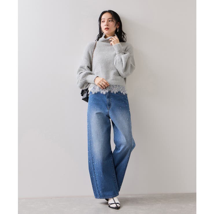 ラメフェザー裾レースハイネックニット | VIS  | 詳細画像2 