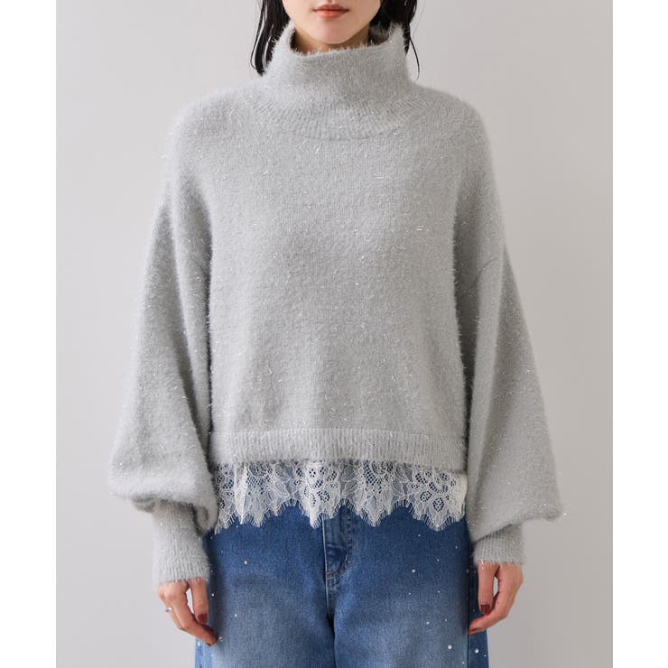 ラメフェザー裾レースハイネックニット | VIS  | 詳細画像25 