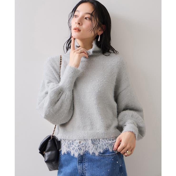 ラメフェザー裾レースハイネックニット | VIS  | 詳細画像3 