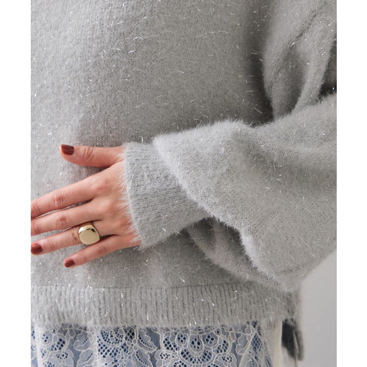 ラメフェザー裾レースハイネックニット | VIS  | 詳細画像30 