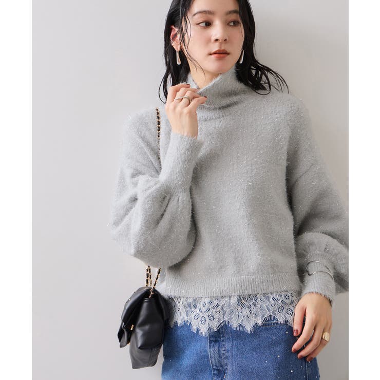 ラメフェザー裾レースハイネックニット | VIS  | 詳細画像5 