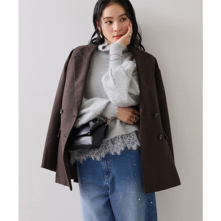 ラメフェザー裾レースハイネックニット | VIS  | 詳細画像8 