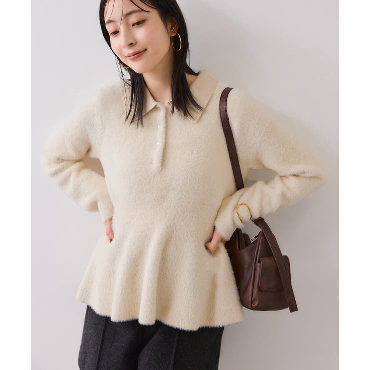 オフホワイト(15) | ペプラムデザインシャギーニット | VIS 