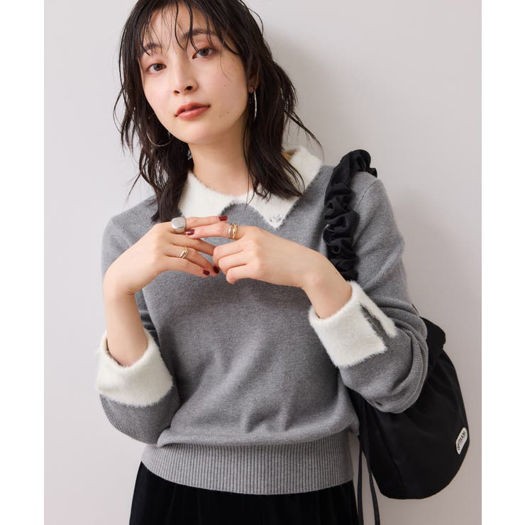 ビジュー付きシャギーカラーニットトップス | VIS  | 詳細画像11 