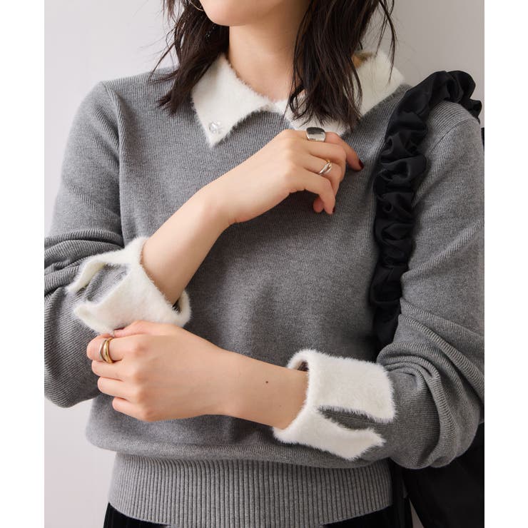 ビジュー付きシャギーカラーニットトップス | VIS  | 詳細画像13 