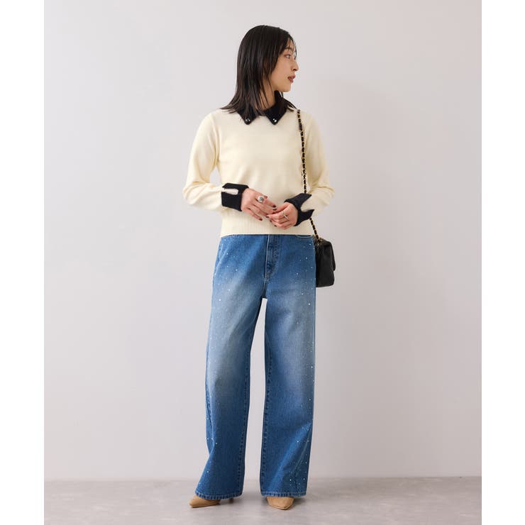 ビジュー付きシャギーカラーニットトップス | VIS  | 詳細画像2 