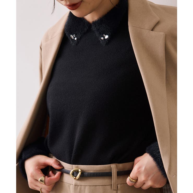 ビジュー付きシャギーカラーニットトップス | VIS  | 詳細画像20 