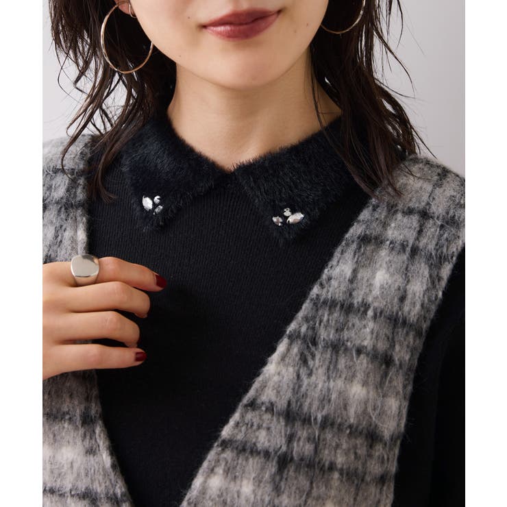 ビジュー付きシャギーカラーニットトップス | VIS  | 詳細画像22 