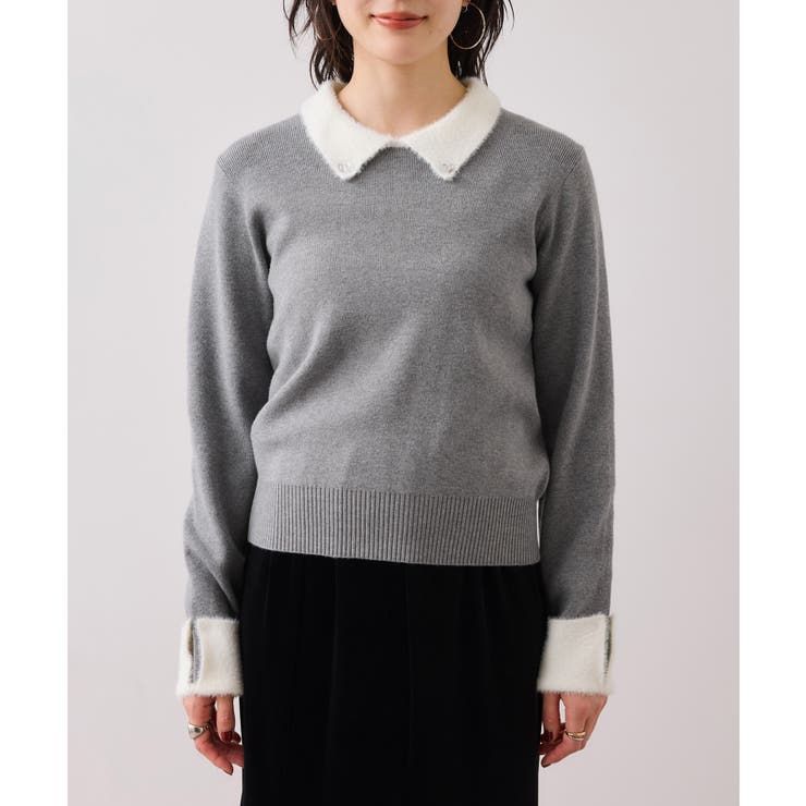 ビジュー付きシャギーカラーニットトップス | VIS  | 詳細画像24 