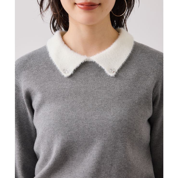 ビジュー付きシャギーカラーニットトップス | VIS  | 詳細画像27 