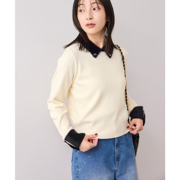 ビジュー付きシャギーカラーニットトップス | VIS  | 詳細画像3 