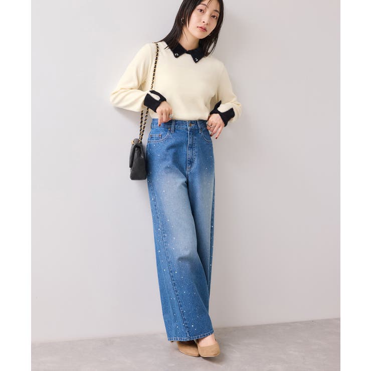 ビジュー付きシャギーカラーニットトップス | VIS  | 詳細画像4 