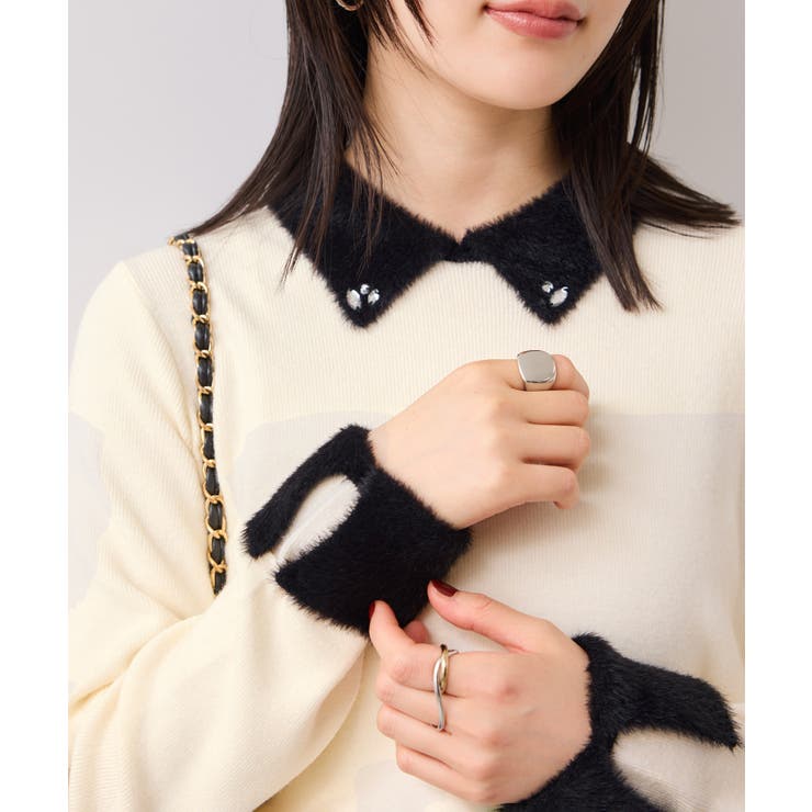 ビジュー付きシャギーカラーニットトップス | VIS  | 詳細画像5 