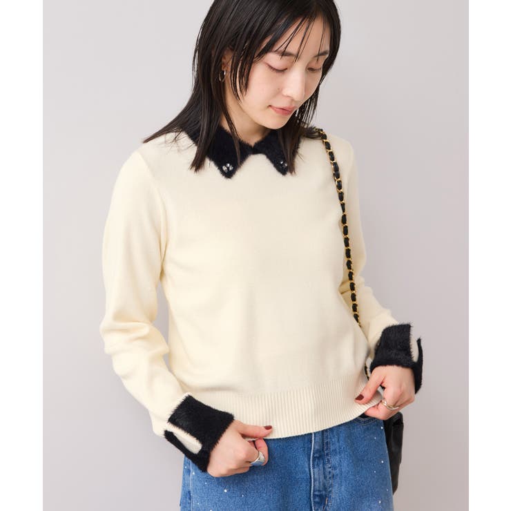 ビジュー付きシャギーカラーニットトップス | VIS  | 詳細画像6 