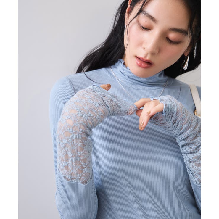 サックス(48) | 袖クシュクシュハイネックテレコインナープルオーバー/静電気防止・イージーケア | VIS 