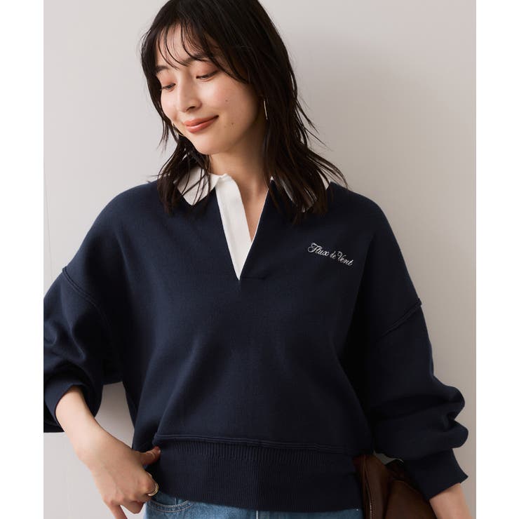ネイビー(40) | ワンポイント刺繍ポロニットプルオーバー | VIS 