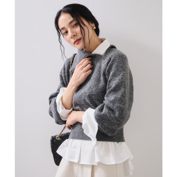 チャコール(06) | フロントジップニットプルオーバー/イージーケア | VIS 