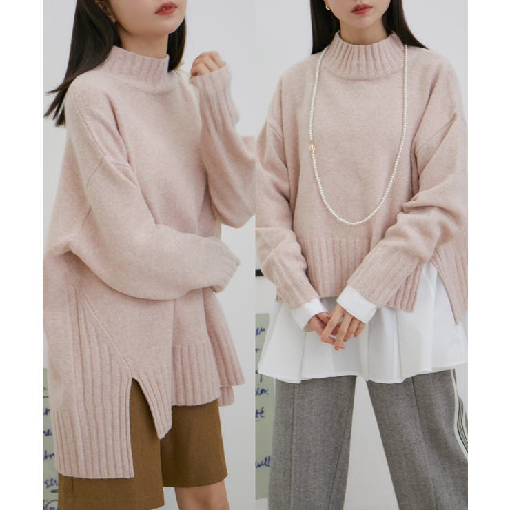 ピンク(63) | 【選べる着丈】ふわもこサイドスリットニット【洗える】 | VIS 