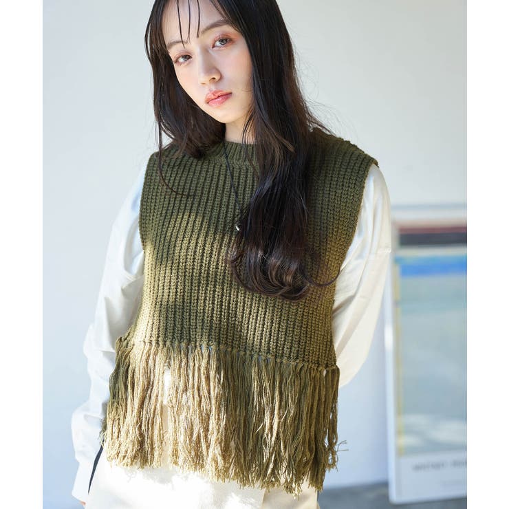 美品 HERITANOVUMヘリテノーム フリンジニットベスト hellam ニット セーター フリンジニットベスト レディース