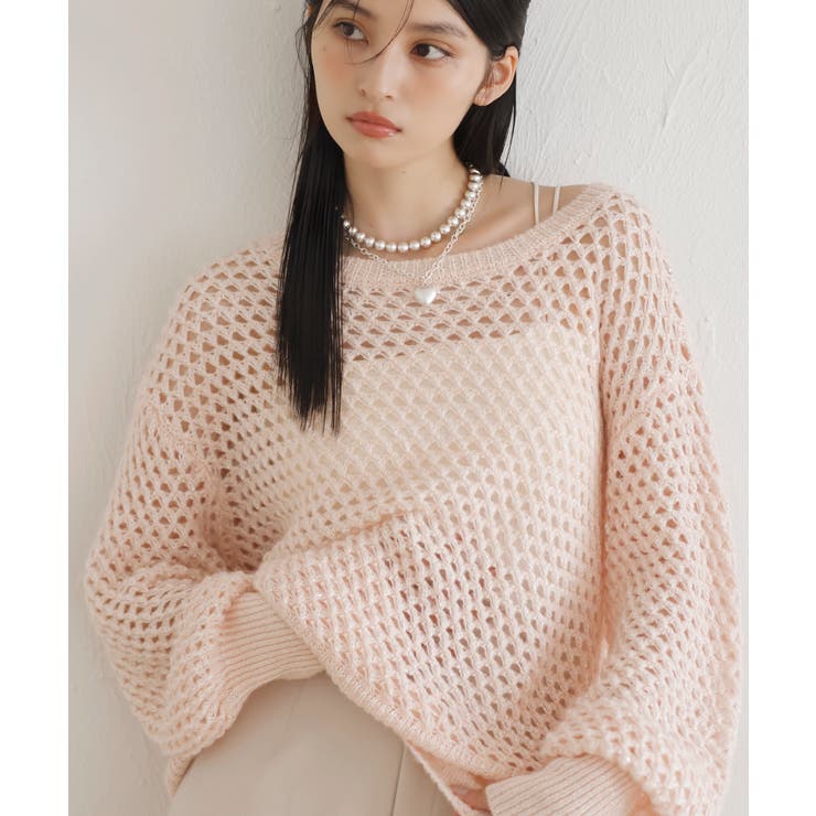 ピンク(63) | モヘアライクメッシュスパンコールニットプルオーバー | VIS 