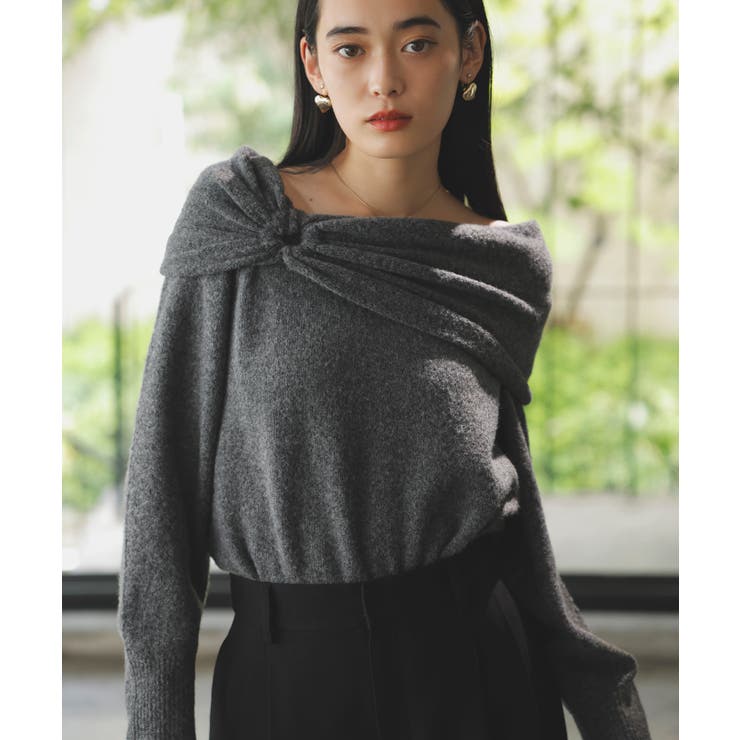 チャコール(06) | 【2WAY】ミックスヤーンオフショルダーニット | VIS 