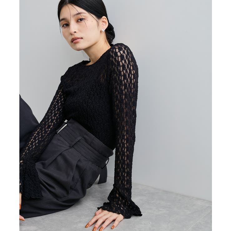 ブラック(01) | レースフレアースリーブトップス | VIS 