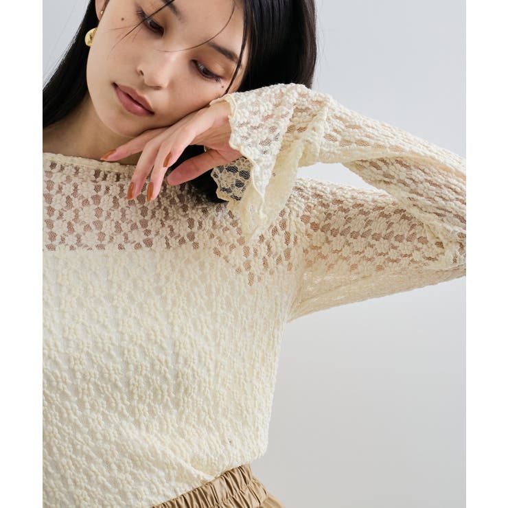 オフホワイト(15) | レースフレアースリーブトップス | VIS 