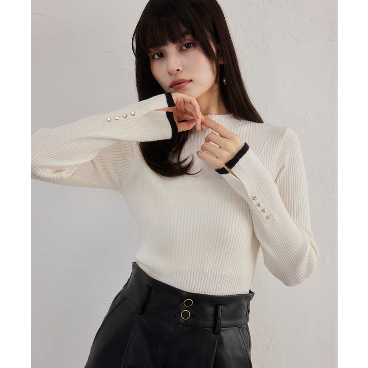 スリーブ釦アクセントリブニット/WEB限定FSサイズ・静電気防止 | VIS  | 詳細画像2 
