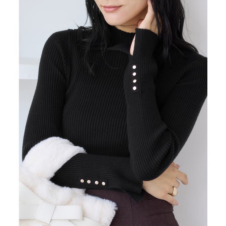 ブラック(01) | スリーブ釦アクセントリブニット/WEB限定FSサイズ・静電気防止 | VIS 