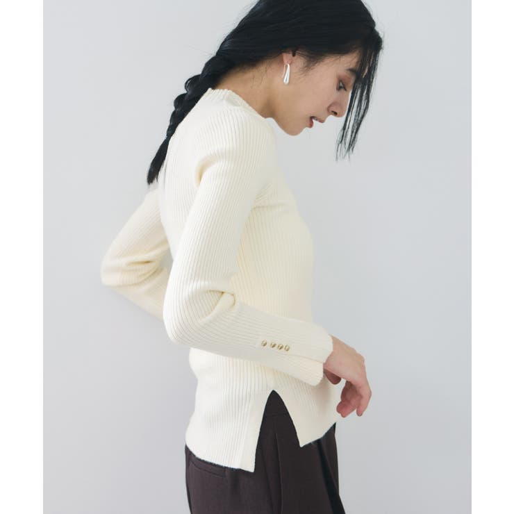 オフホワイト(15) | スリーブ釦アクセントリブニット/WEB限定FSサイズ・静電気防止 | VIS 