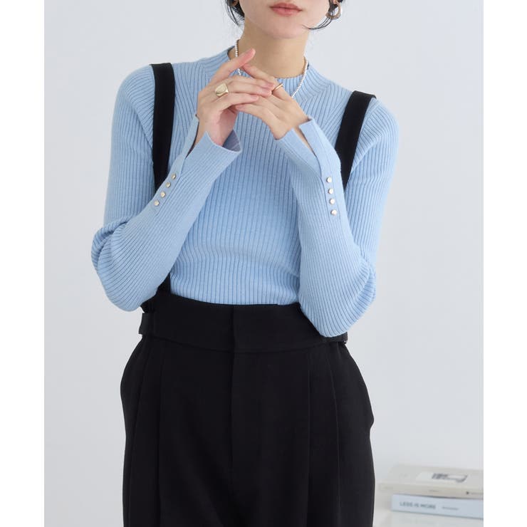 サックス(48) | スリーブ釦アクセントリブニット/WEB限定FSサイズ・静電気防止 | VIS 